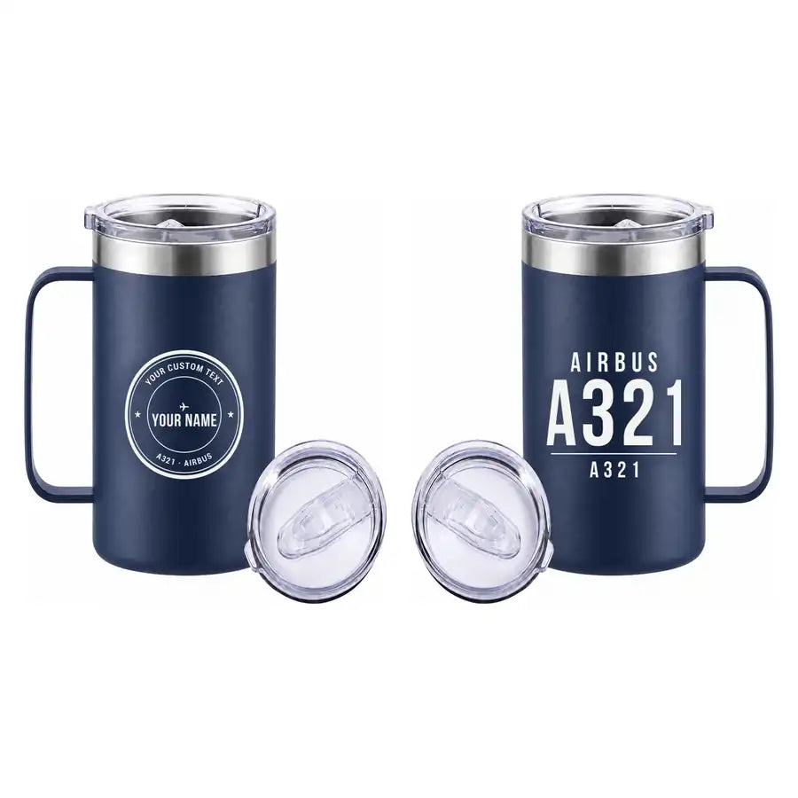 Airbus A321 - Beverage Mug - Tag + Name - Navy Blue