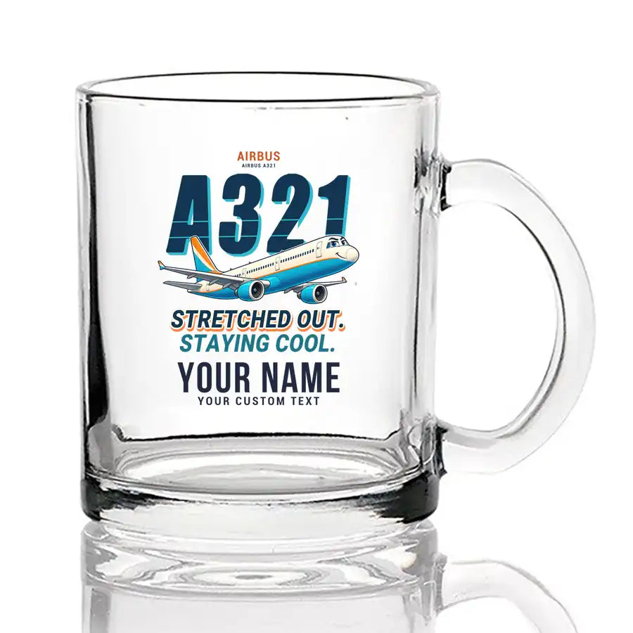 Airbus A321 - Cartoon + Name - Coffee & Tea Glass