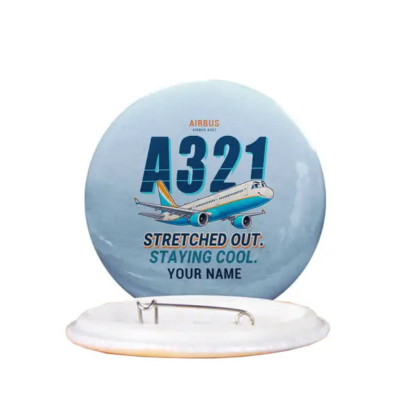 Airbus A321 - Cartoon + Name - Pin - Light Blue