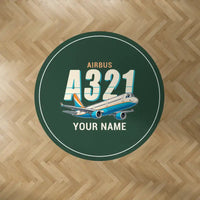 Thumbnail for Airbus A321 - Cartoon + Name - Round Carpet - Dark Green