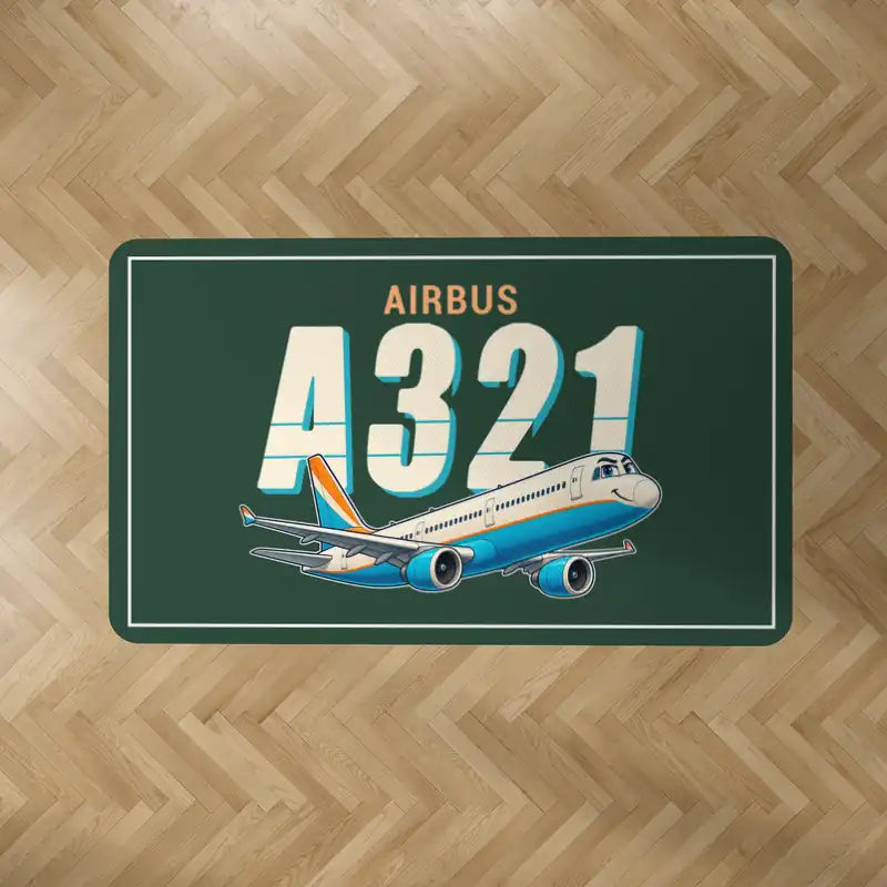 Airbus A321 - Cartoon - Rectangle Carpet - Dark Green