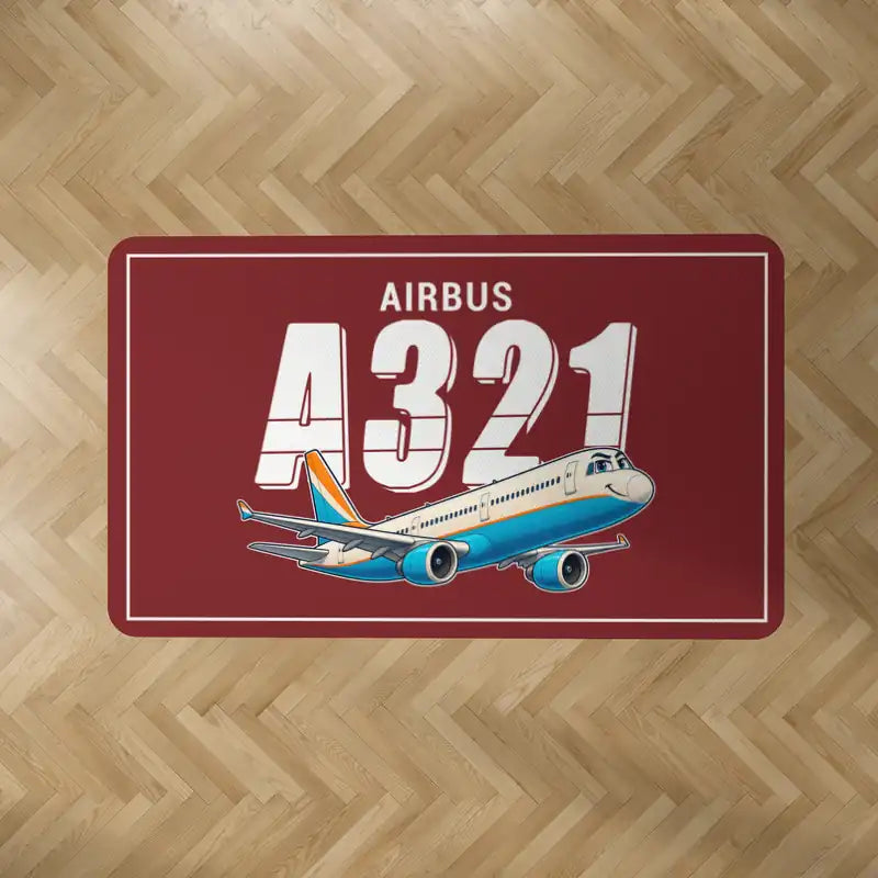 Airbus A321 - Cartoon - Rectangle Carpet - Dark Red