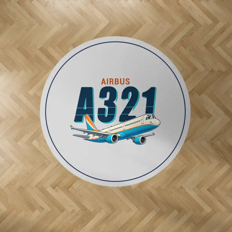 Airbus A321 - Cartoon - Round Carpet - Light Gray