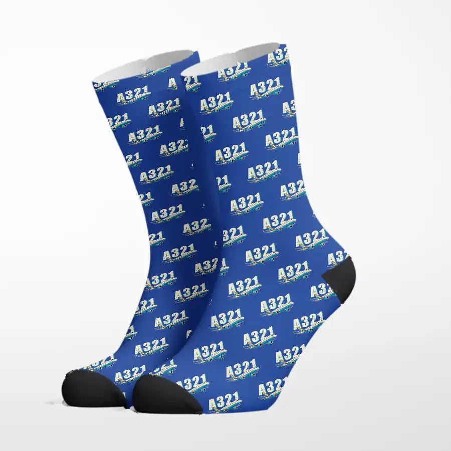 Airbus A321 - Cartoon - Socks - Royal Blue