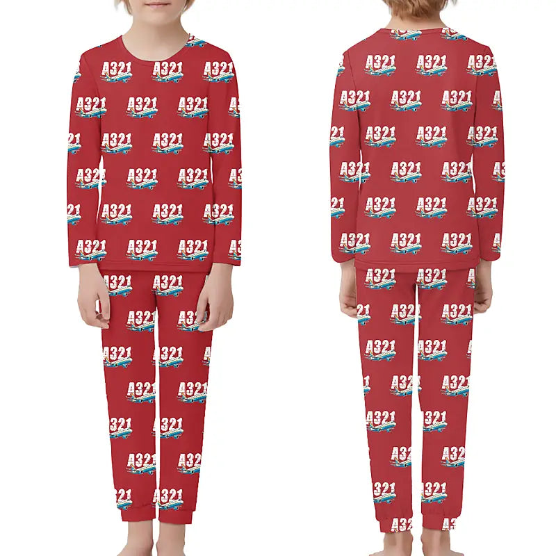 Airbus A321 - Children Pajamas - Cartoon Pattern - Red