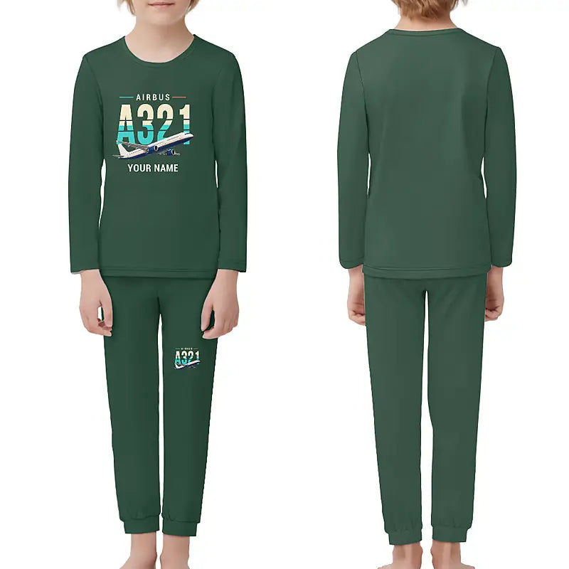 Airbus A321 - Children Pajamas - Original Chest + Name - Dark Green