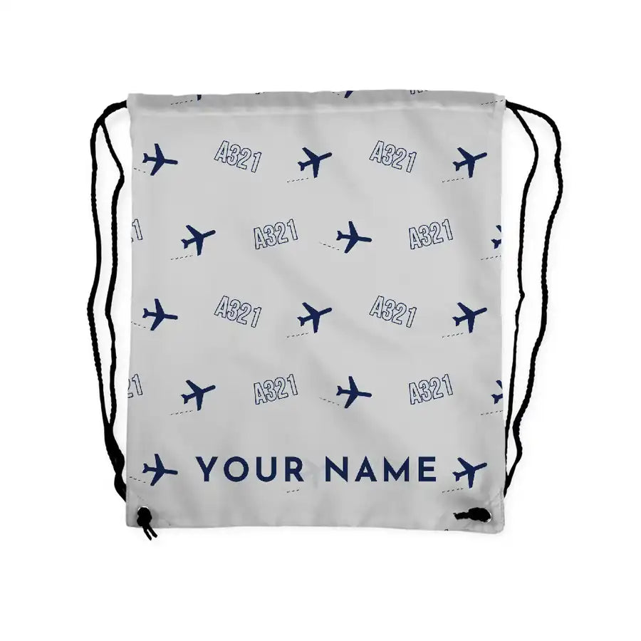 Airbus A321 - Drawstring Bag - 3D Pattern + Name - Light Gray