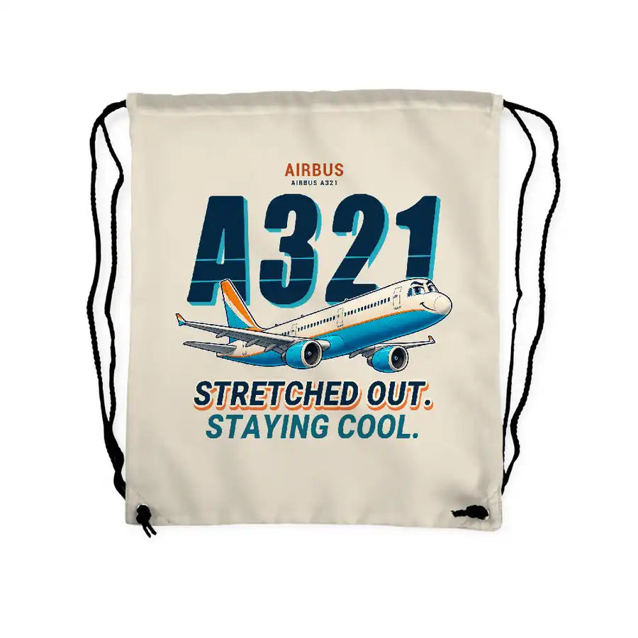 Airbus A321 - Drawstring Bag - Cartoon - Beige