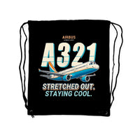 Thumbnail for Airbus A321 - Drawstring Bag - Cartoon - Black