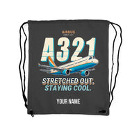 Thumbnail for Airbus A321 - Drawstring Bag - Cartoon + Name - Gray