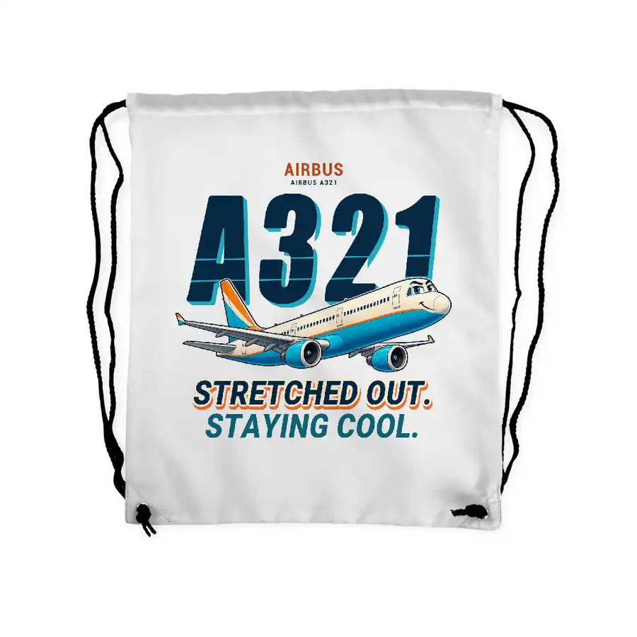 Airbus A321 - Drawstring Bag - Cartoon - White