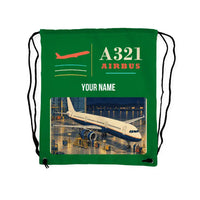 Thumbnail for Airbus A321 - Drawstring Bag - Classic + Name - Green