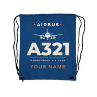 Thumbnail for Airbus A321 - Drawstring Bag - Heritage + Name - Blue