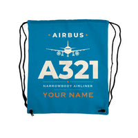 Thumbnail for Airbus A321 - Drawstring Bag - Heritage + Name - Light Blue