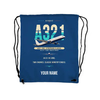 Thumbnail for Airbus A321 - Drawstring Bag - Original + Name - Blue