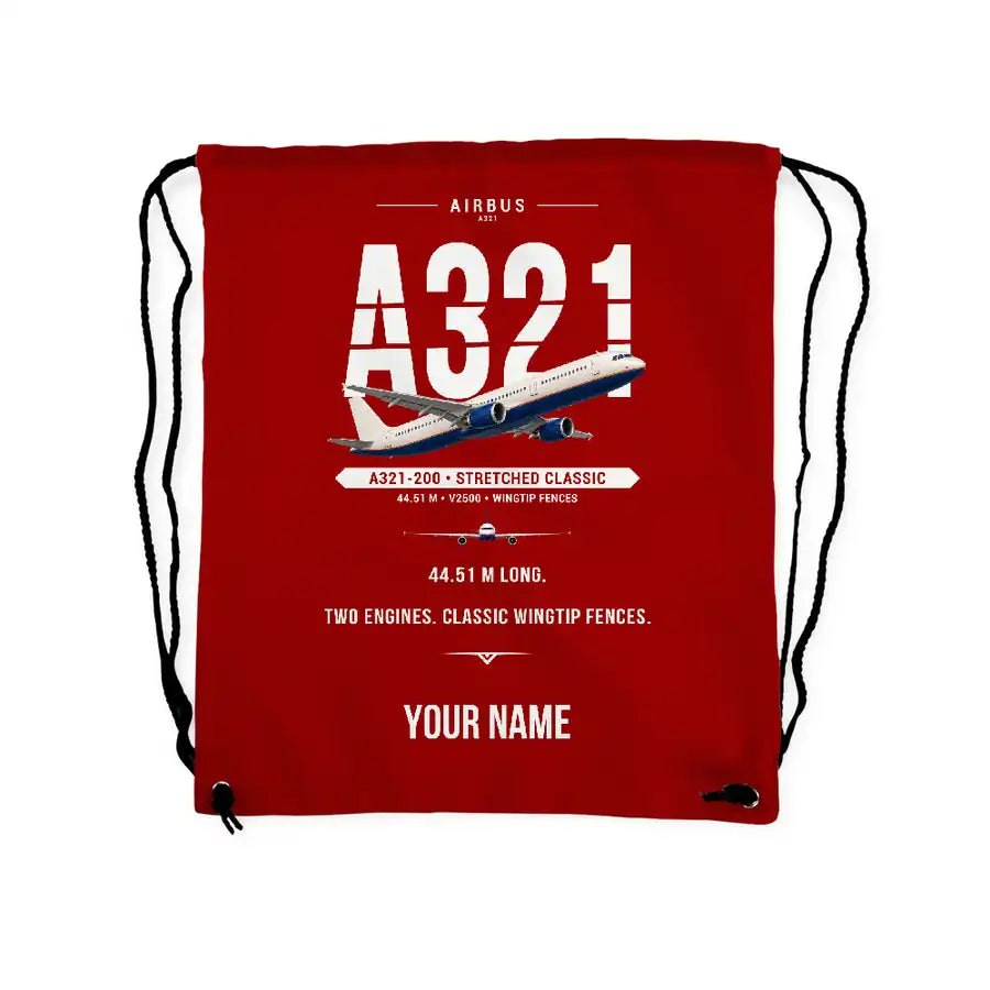 Airbus A321 - Drawstring Bag - Original + Name - Red
