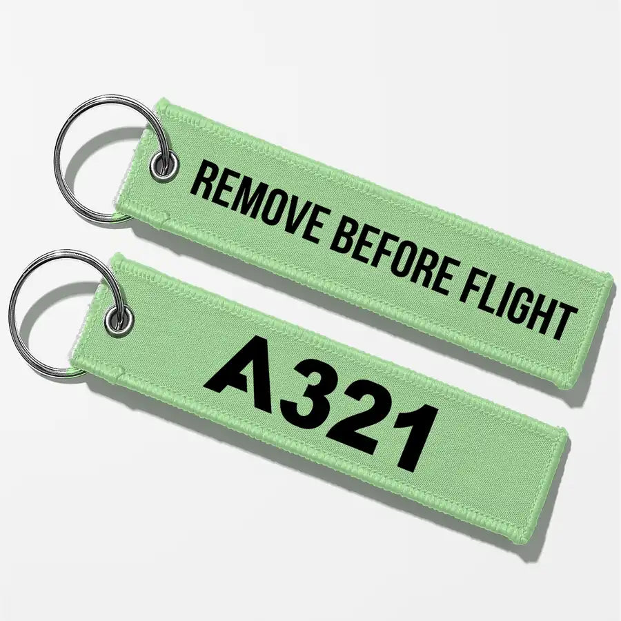 Airbus A321 Flat Text Key Chains - Light Green - Remove Before Flight