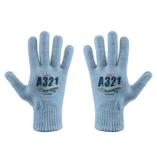 Airbus A321 - Gloves - Full - Cartoon + Name - Light Blue