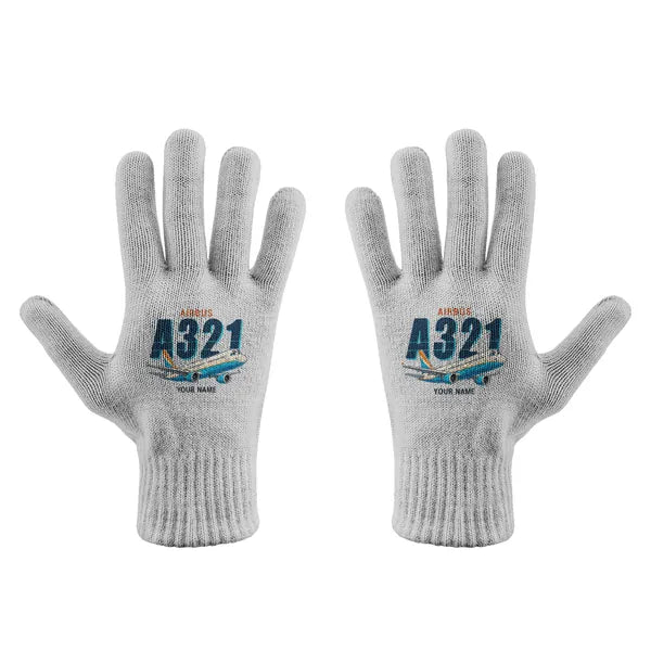Airbus A321 - Gloves - Full - Cartoon + Name - Light Gray