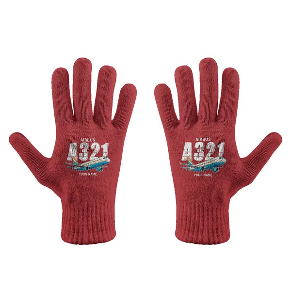 Airbus A321 - Gloves - Full - Cartoon + Name - Red