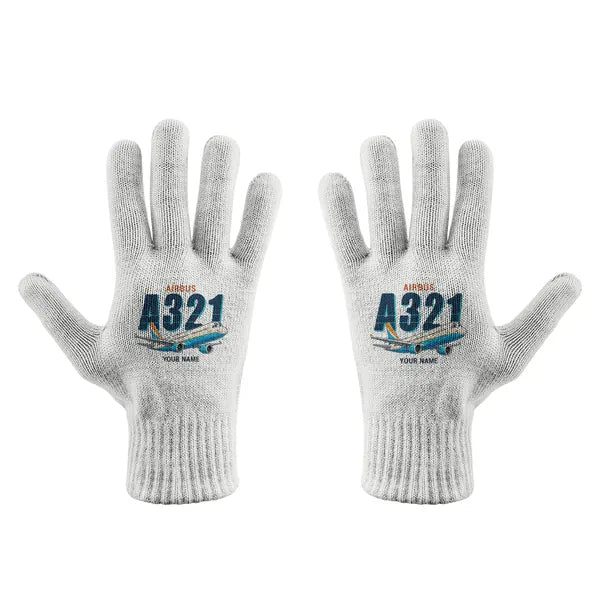 Airbus A321 - Gloves - Full - Cartoon + Name - White
