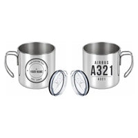 Thumbnail for Airbus A321 - Portable Mug - Tag + Name - Silver