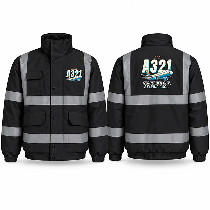 Airbus A321 Reflective Winter Jackets - Cartoon - Black