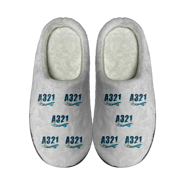 Airbus A321 - Slippers - Cotton - Cartoon Pattern - Light Gray