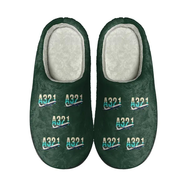 Airbus A321 - Slippers - Cotton - Original Pattern - Dark Green