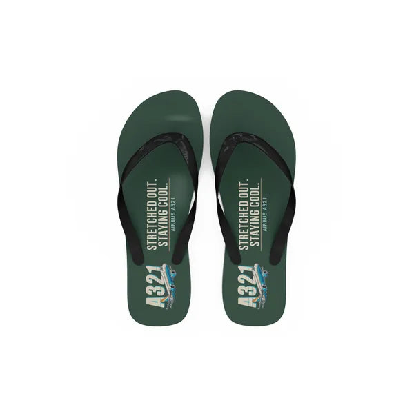 Airbus A321 - Slippers - Flip Flops - Cartoon - Dark Green