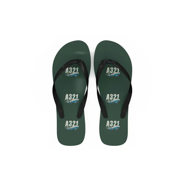Airbus A321 - Slippers - Flip Flops - Cartoon Pattern - Dark Green