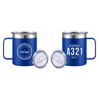 Thumbnail for Airbus A321 - Stainless Steel Mug - Tag + Name - Blue