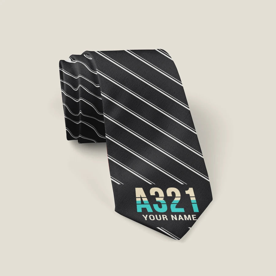 Airbus A321 - Stripe + Name - Tie - Black