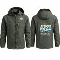 Thumbnail for Airbus A321 Stylish Jackets - Hooded Windbreaker - Cartoon - Olive Green