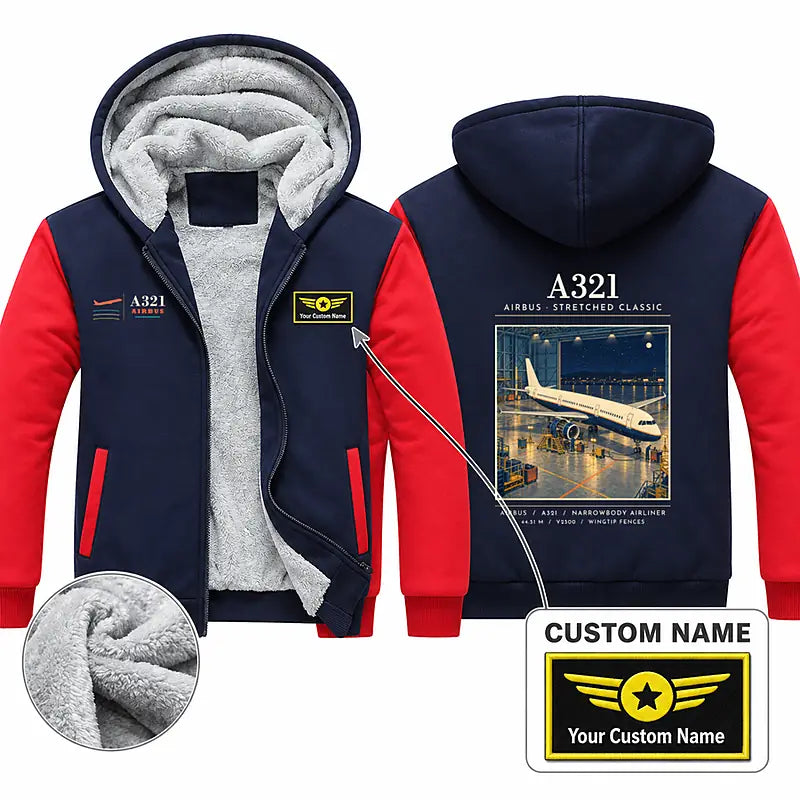 Airbus A321 Zipped Sweatshirts - Poster + Name - Navy & Red