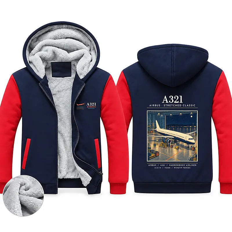 Airbus A321 Zipped Sweatshirts - Poster - Navy & Red