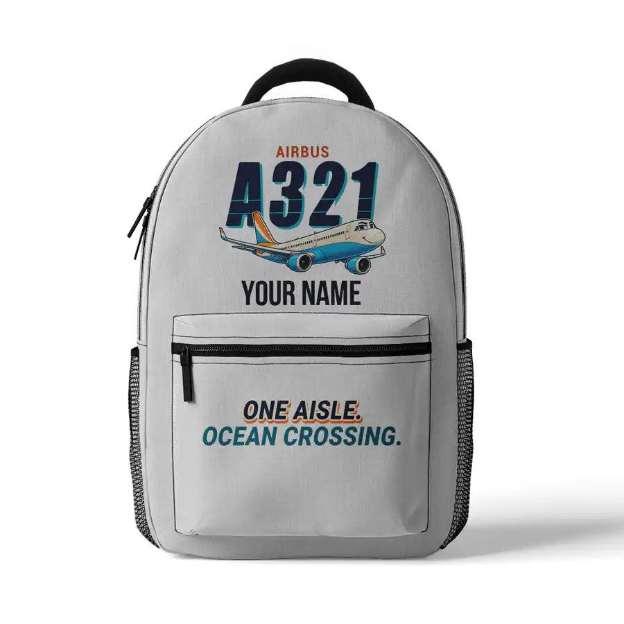Airbus A321LR - 3D Backpack - Cartoon + Name - White