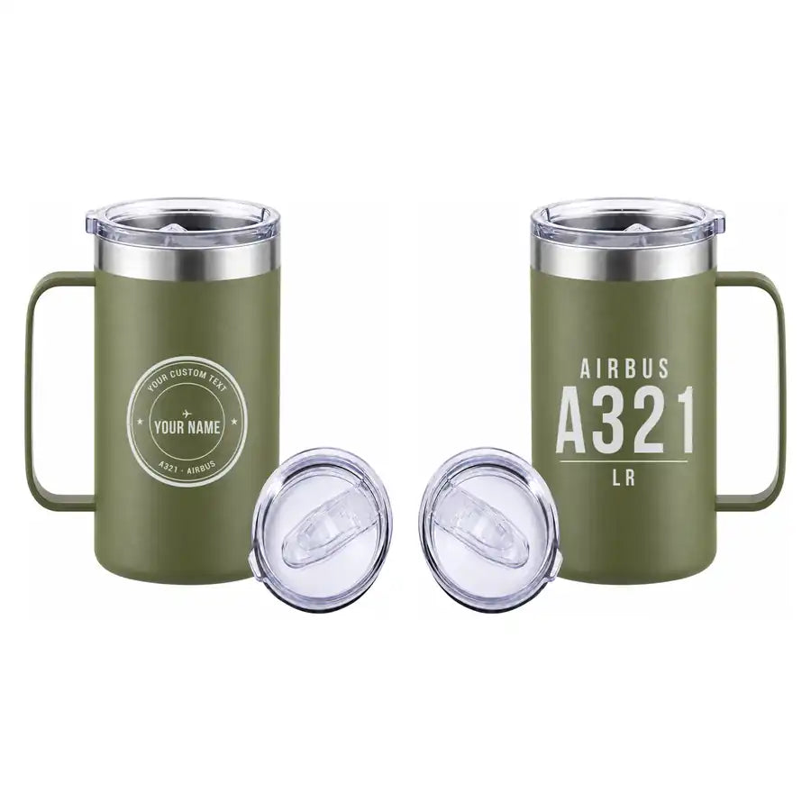 Airbus A321LR - Beverage Mug - Tag + Name - Army Green