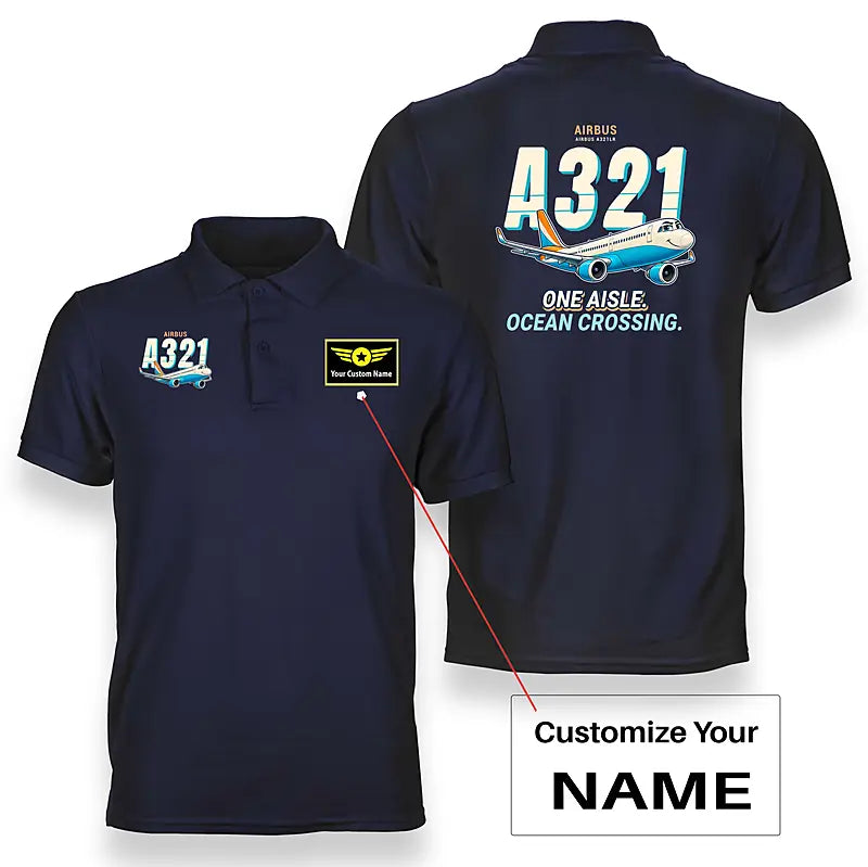 Airbus A321LR - Cartoon - Double-Side Polo - Navy Blue + Name