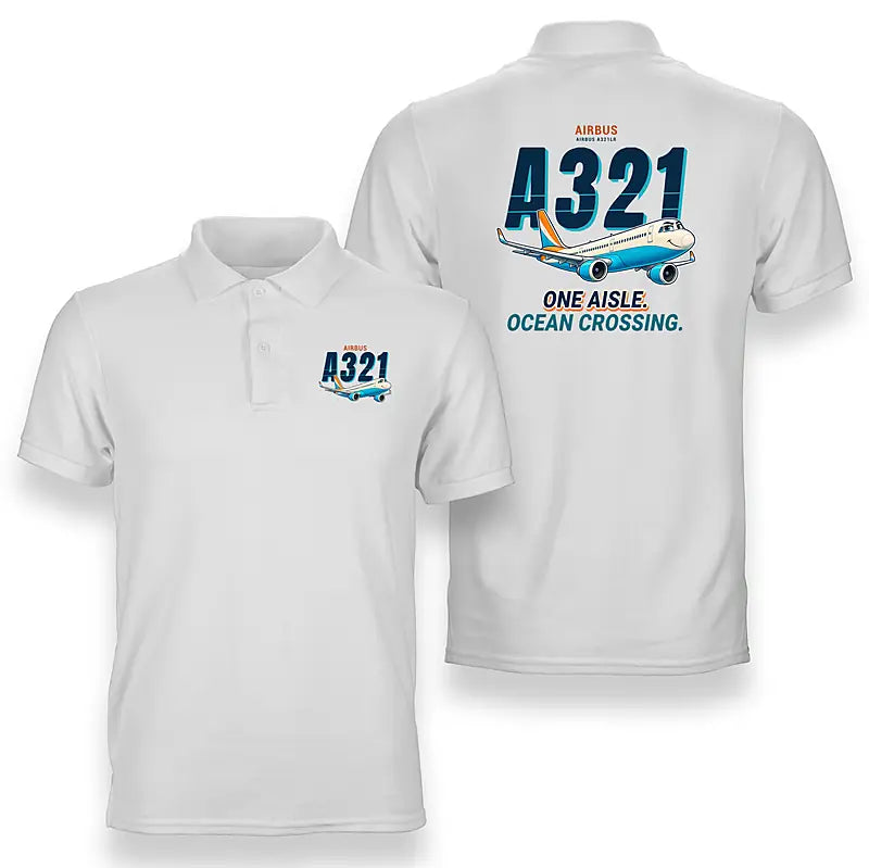 Airbus A321LR - Cartoon - Double-Side Polo - White