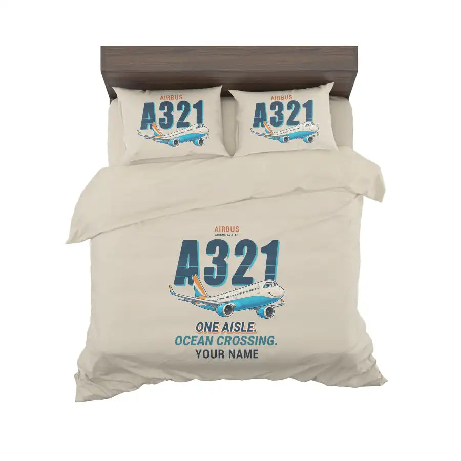 Airbus A321LR - Cartoon + Name - Bedding Set - Beige