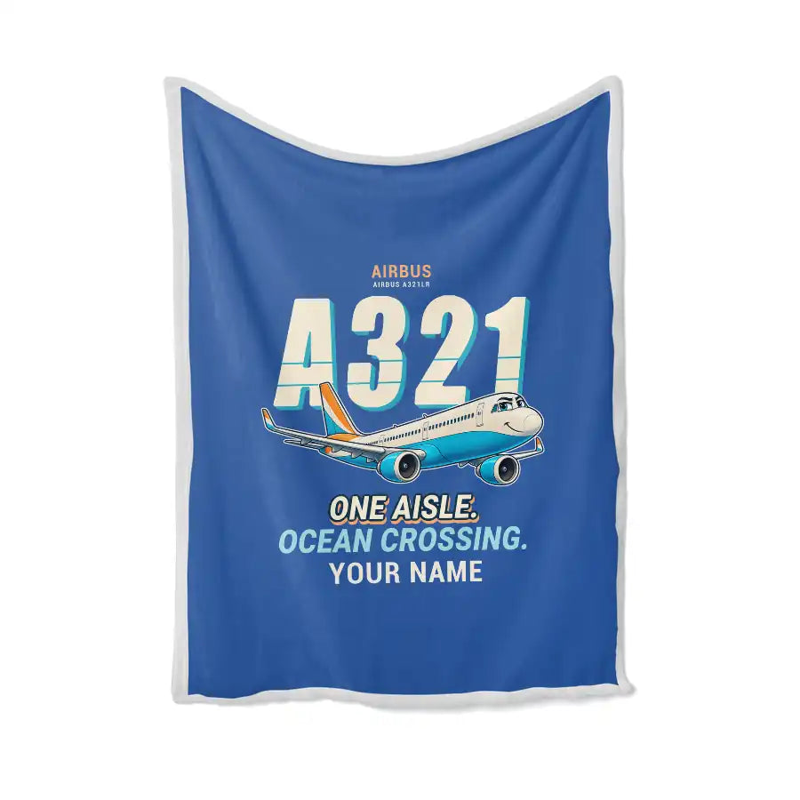 Airbus A321LR - Cartoon + Name - Blanket - Blue