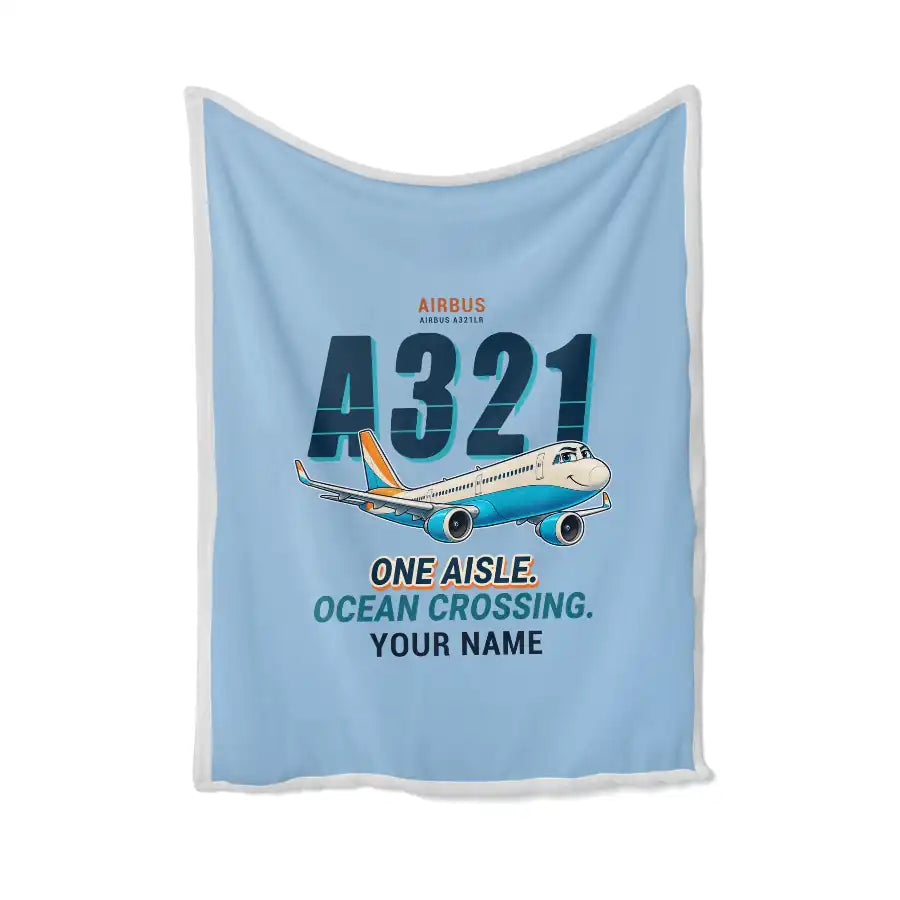 Airbus A321LR - Cartoon + Name - Blanket - Light Blue