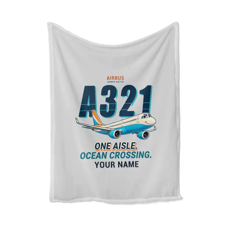Airbus A321LR - Cartoon + Name - Blanket - Light Gray