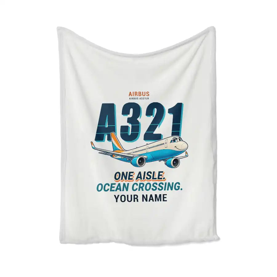 Airbus A321LR - Cartoon + Name - Blanket - White