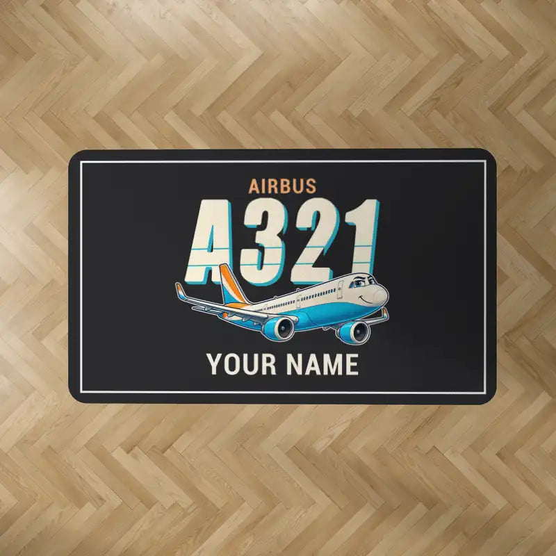 Airbus A321LR - Cartoon + Name - Rectangle Carpet - Black