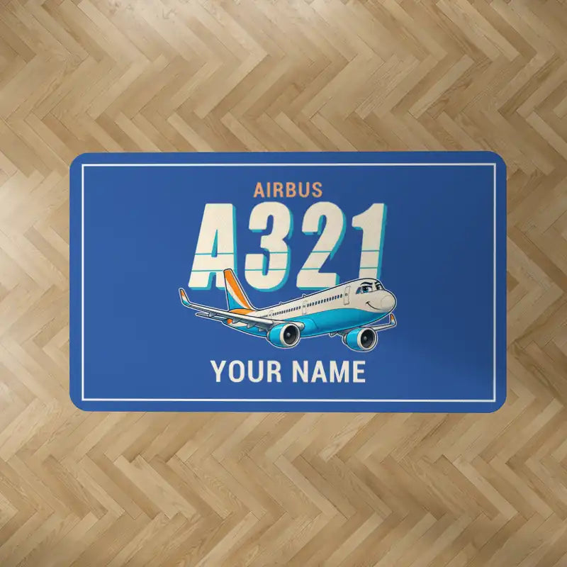 Airbus A321LR - Cartoon + Name - Rectangle Carpet - Blue