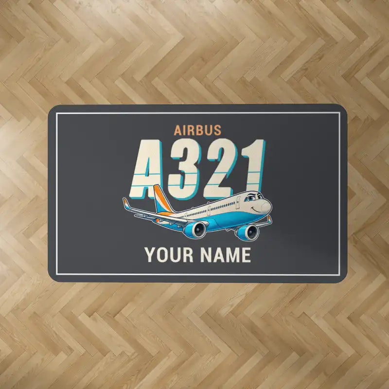 Airbus A321LR - Cartoon + Name - Rectangle Carpet - Dark Gray