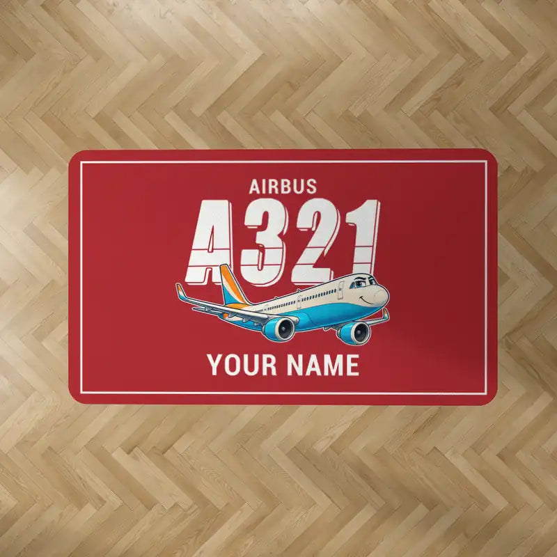 Airbus A321LR - Cartoon + Name - Rectangle Carpet - Red