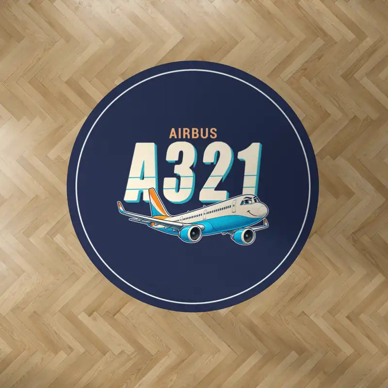 Airbus A321LR - Cartoon - Round Carpet - Dark Blue
